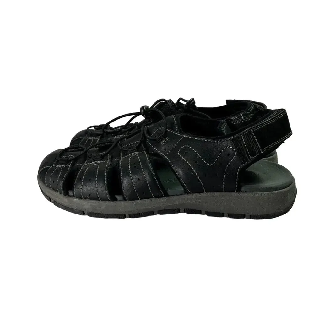Clarks Shoes Mens 11M Brixby Cove Black Leather Casual Sandals Summer Vacation